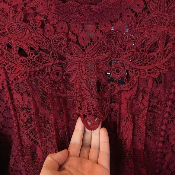Torrid Red Lace Blouse, Long Sleeve, Puff Sleeves, Vintage inspired - Picture 10 of 16